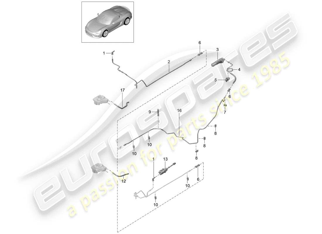 porsche 2016 (981 boxster spyder) hydraulic coupling actuation clutch master cylinder clutch slave cylinder pipe/hose line parts diagram
