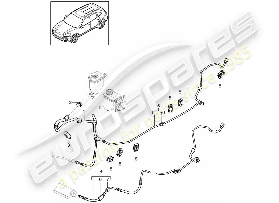 porsche 2011 (cayenne e2 92a) anti-roll bar pressure line return line underbody part diagram