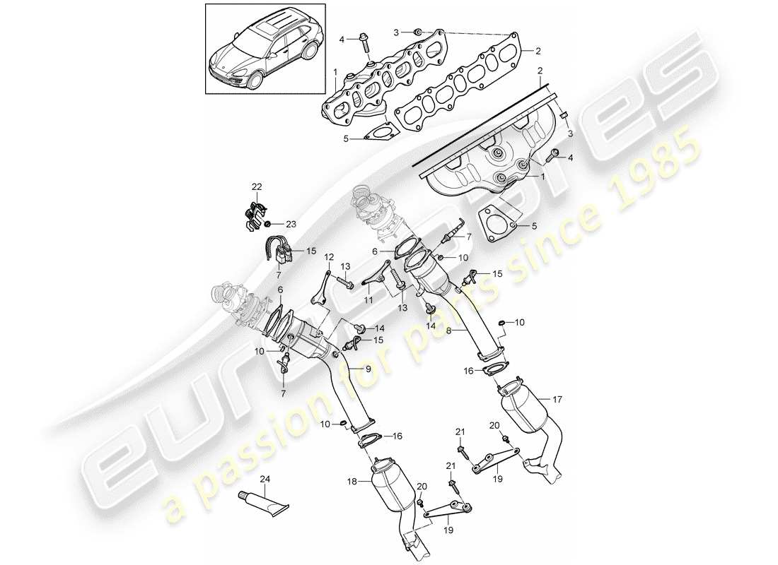porsche 2015 (cayenne e2 92a) exhaust system exhaust manifolds catalytic converter part diagram