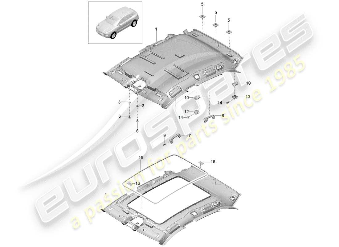 porsche 2017 (macan) roof trim and accessories part diagram