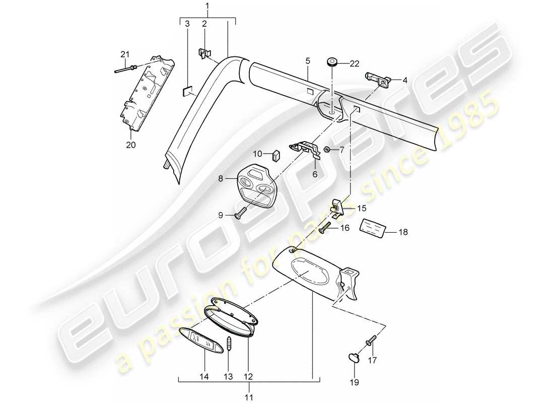 porsche 2010 (997-2) a-pillar parts diagram