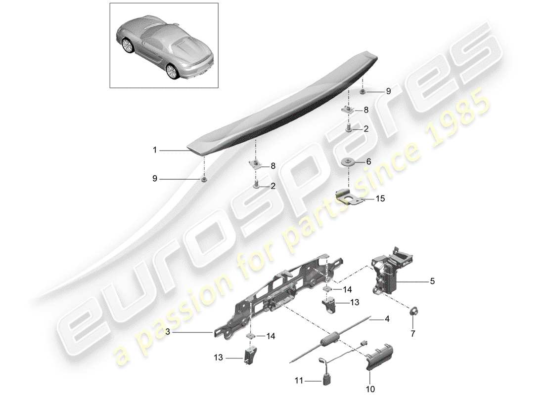 porsche 2016 (981 boxster spyder) rear spoiler parts diagram