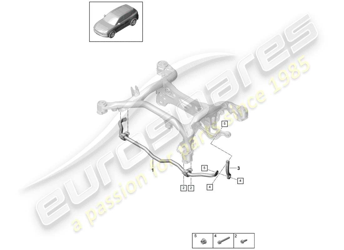 porsche 2018 (cayenne e3 9ya/9yb) anti-roll bar rear axle parts diagram