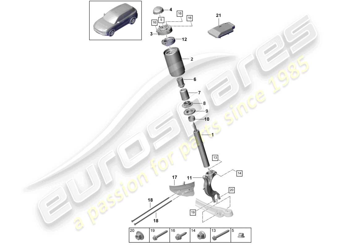 porsche 2018 (cayenne e3 9ya/9yb) suspension suspension strut, complete for sports suspension parts diagram