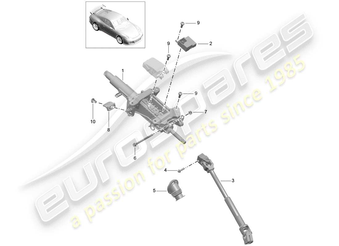 porsche 991r/gt3/rs (2015) steering column parts diagram
