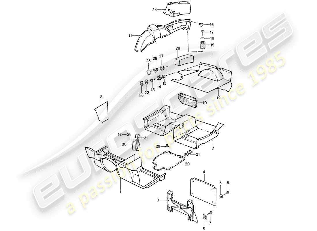 porsche 1987 (944) trims parts diagram