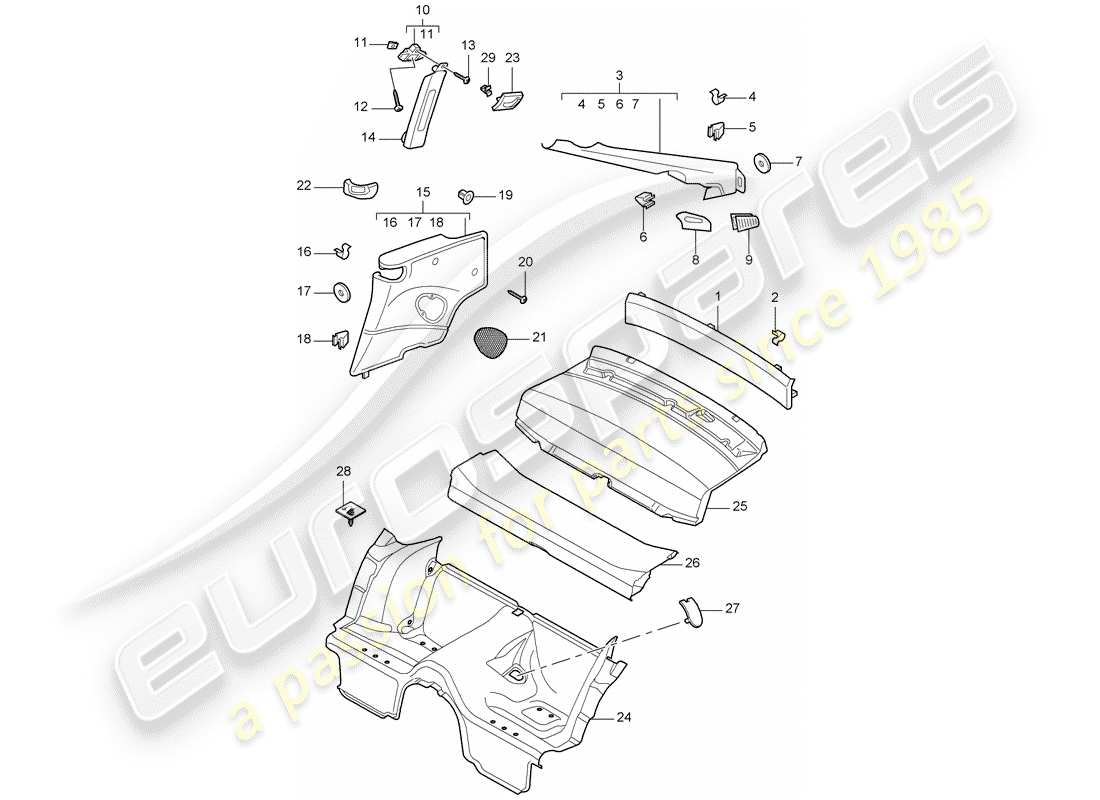 porsche 2009 (997-2) trims parts diagram