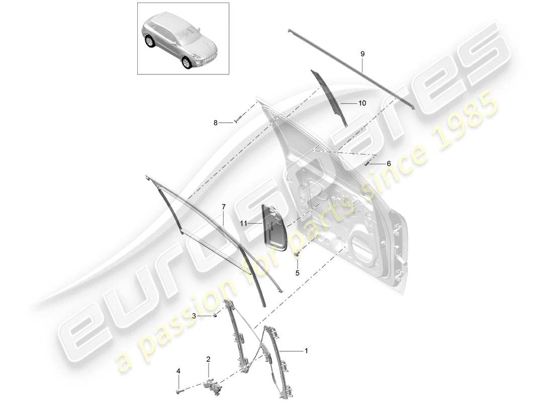 porsche 2017 (macan) window regulator front doors part diagram