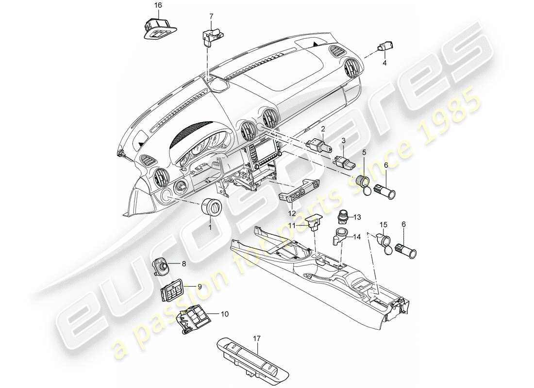 porsche 2006 (987 cayman) switch part diagram