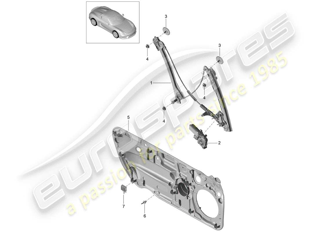 porsche 2016 (981 boxster spyder) window regulator parts diagram