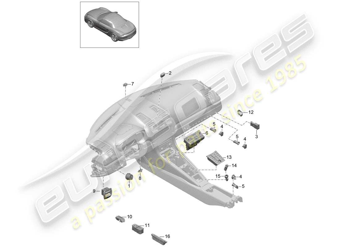 porsche 2015 (981 boxster) switch control panel air conditioning parts diagram