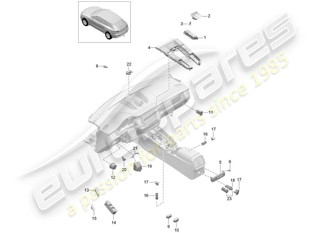 porsche 2016 (macan) switch control panel air conditioning part diagram