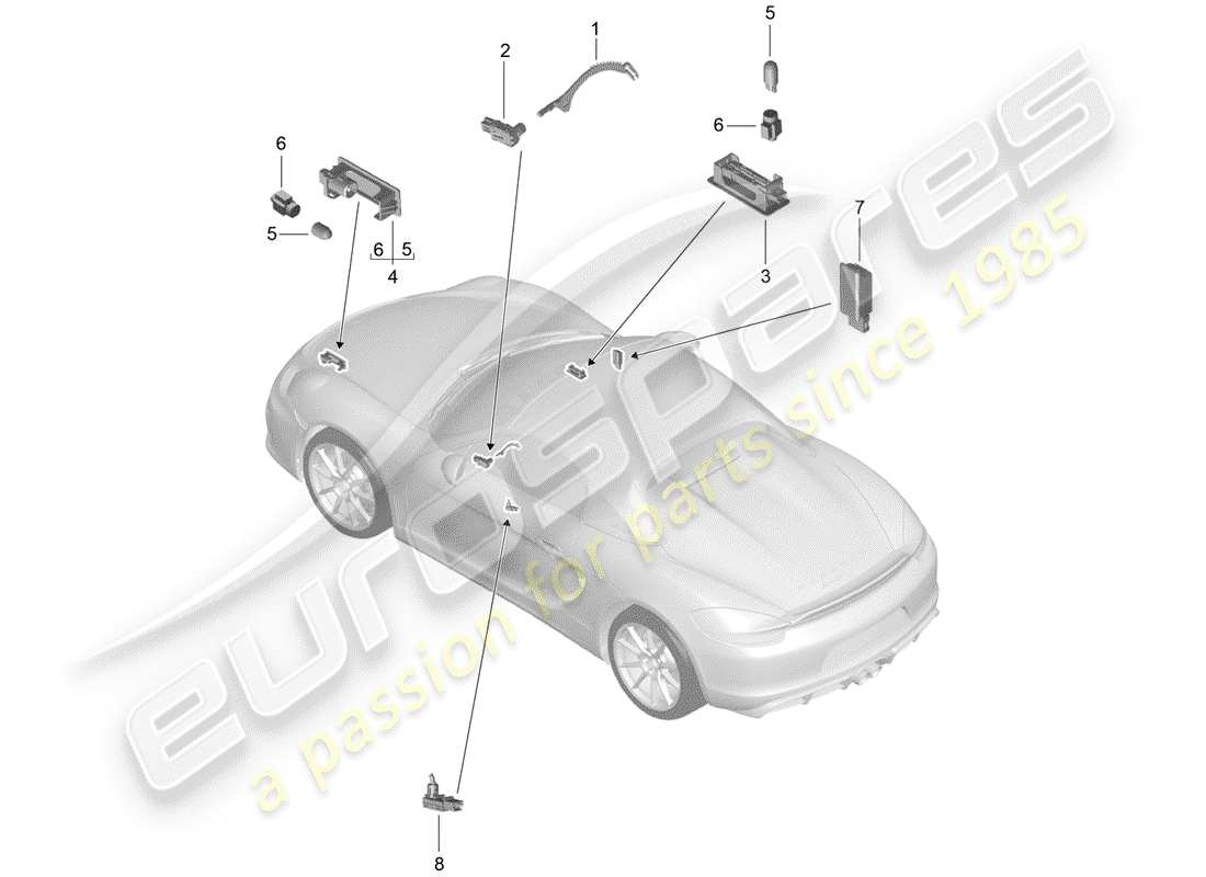 porsche 2016 (981 boxster spyder) interior light door warning light footwell light luggage compartment lamp glove box light light exterior mirror parts diagram