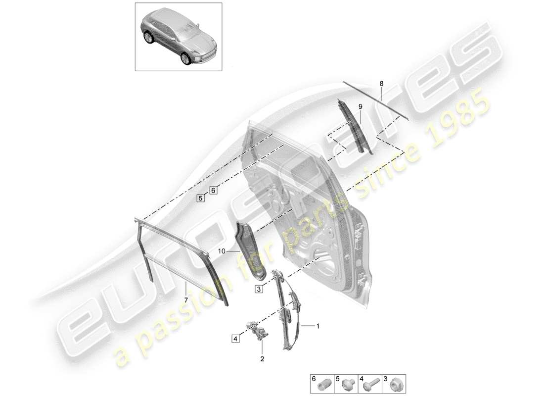 porsche 2019 (macan) window regulator rear doors part diagram