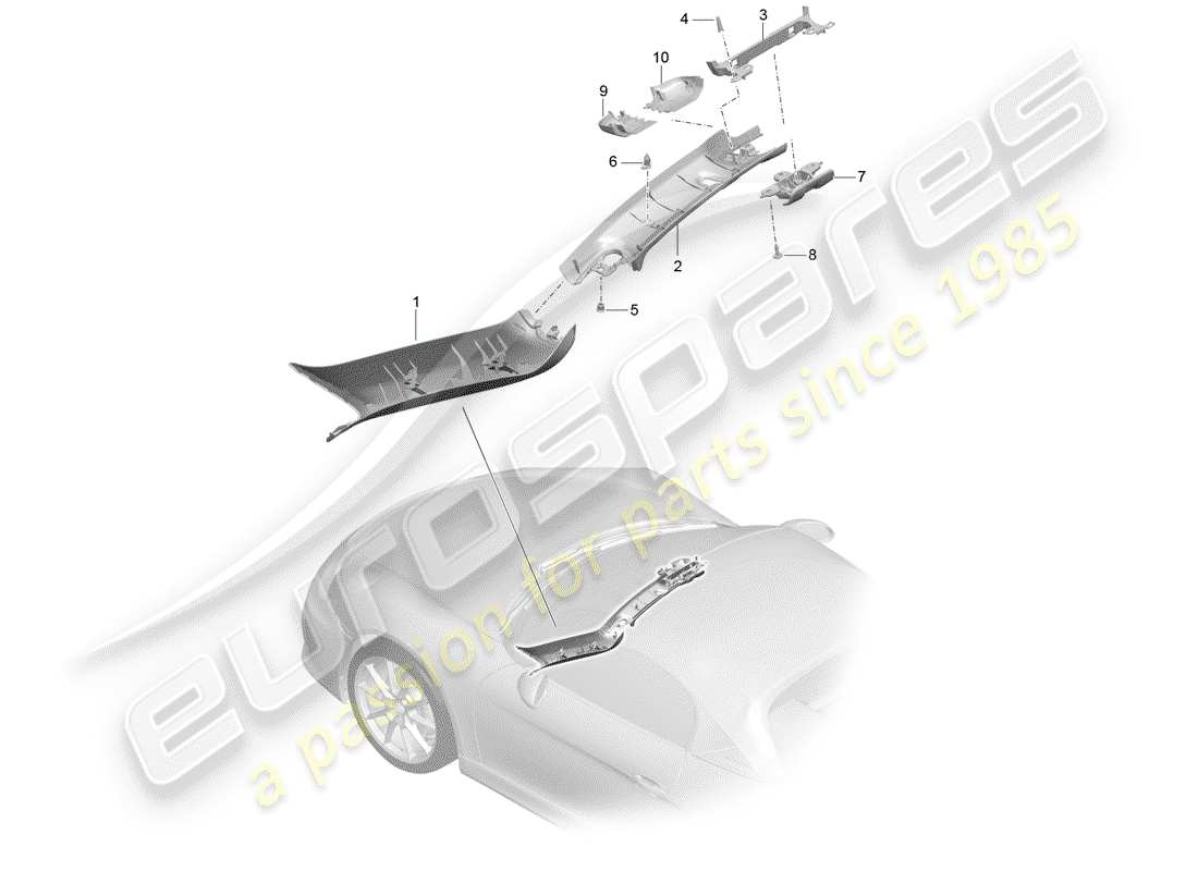 porsche 2016 (981 boxster spyder) trims a-pillar cover for scuttle parts diagram