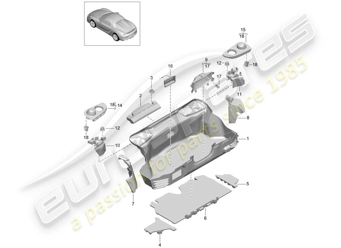 porsche 2016 (981 boxster spyder) luggage boot trims rear parts diagram