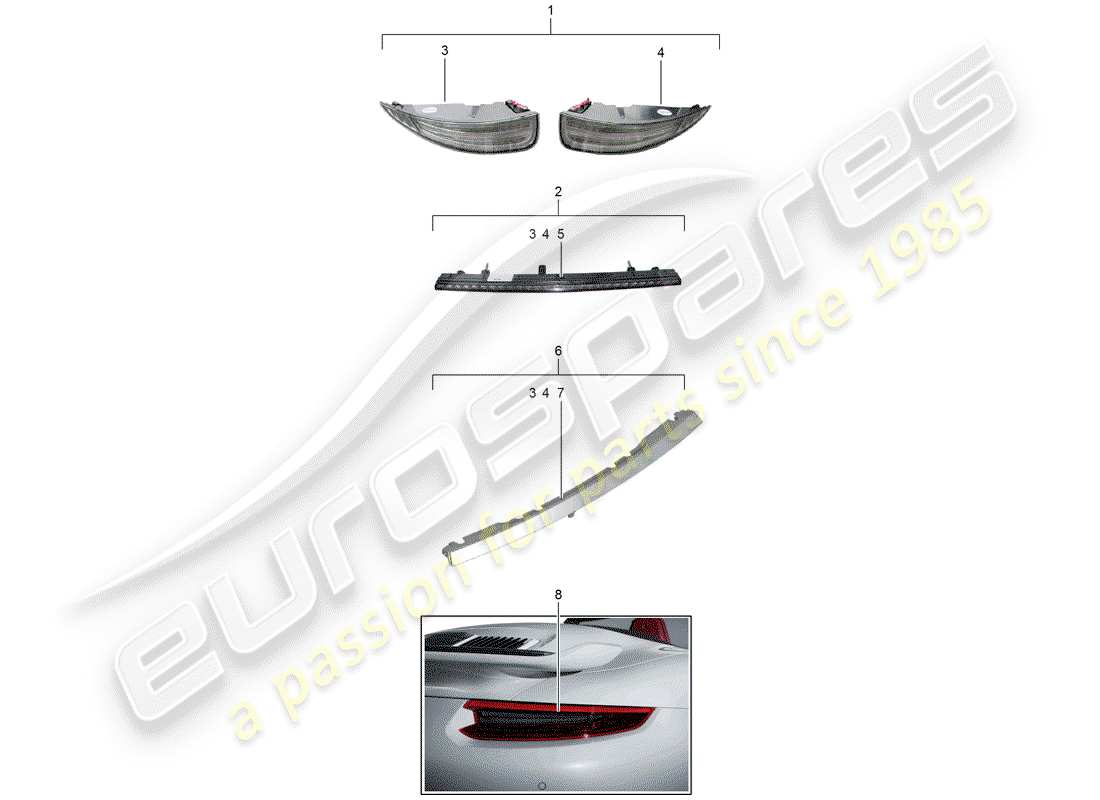 porsche 2020 (tequipment 98x/99x) rear light parts diagram