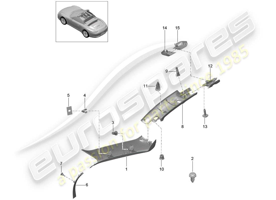 porsche 2016 (991-1) a-pillar windshield frame parts diagram