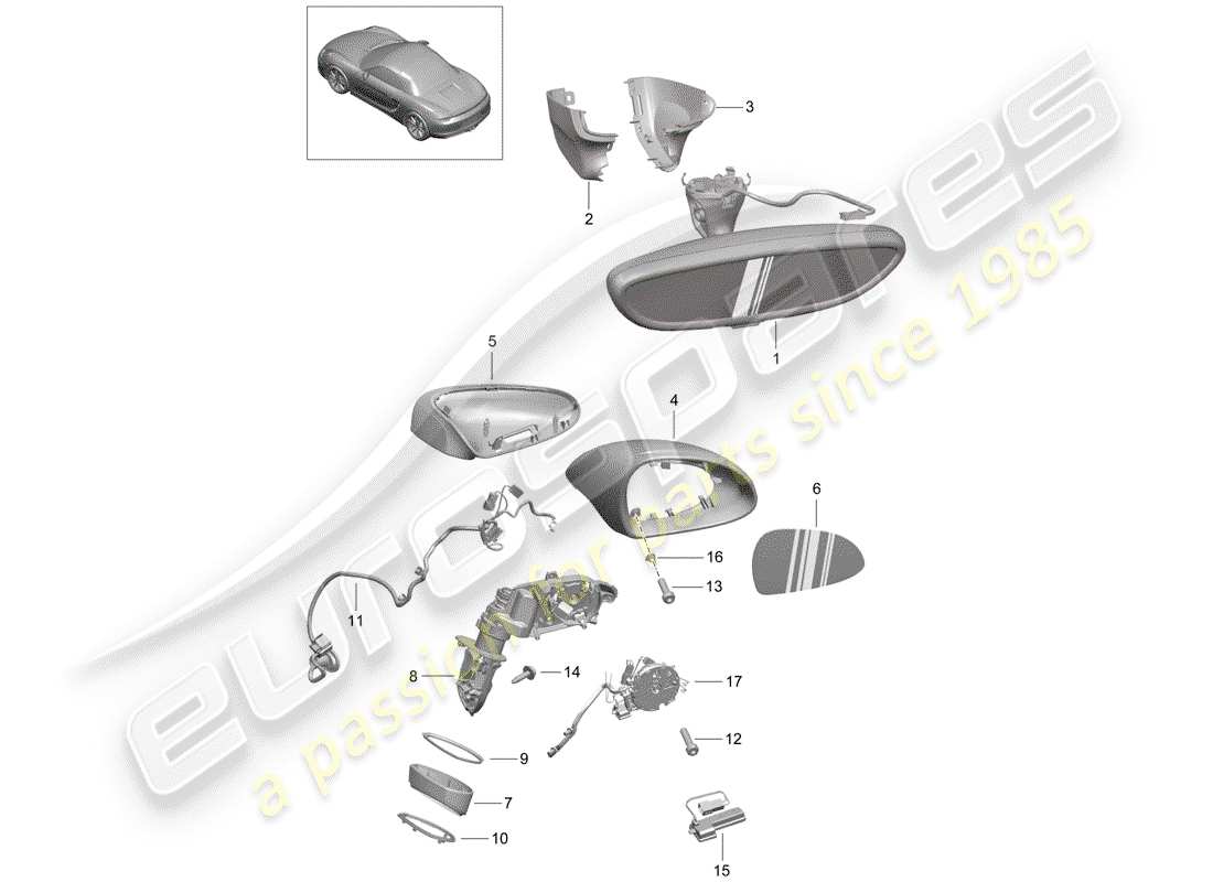 porsche 2013 (981 boxster) interior mirror exterior mirror parts diagram