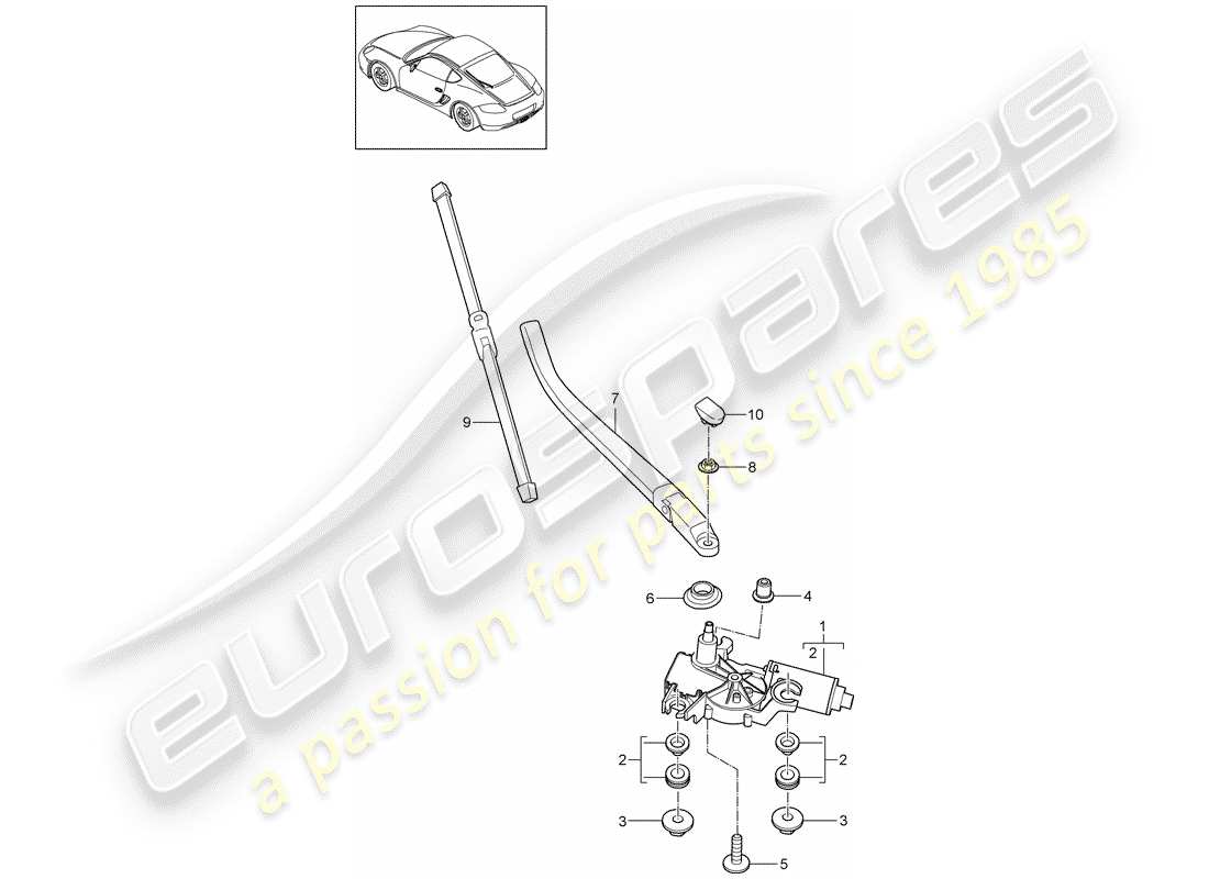 porsche 2009 (987 cayman) rear window wiper part diagram