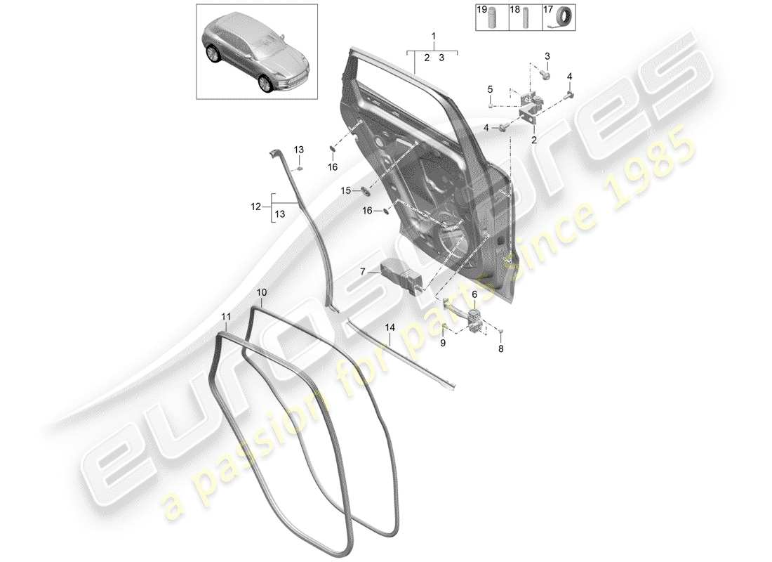 porsche 2019 (macan) door shell rear accessories part diagram