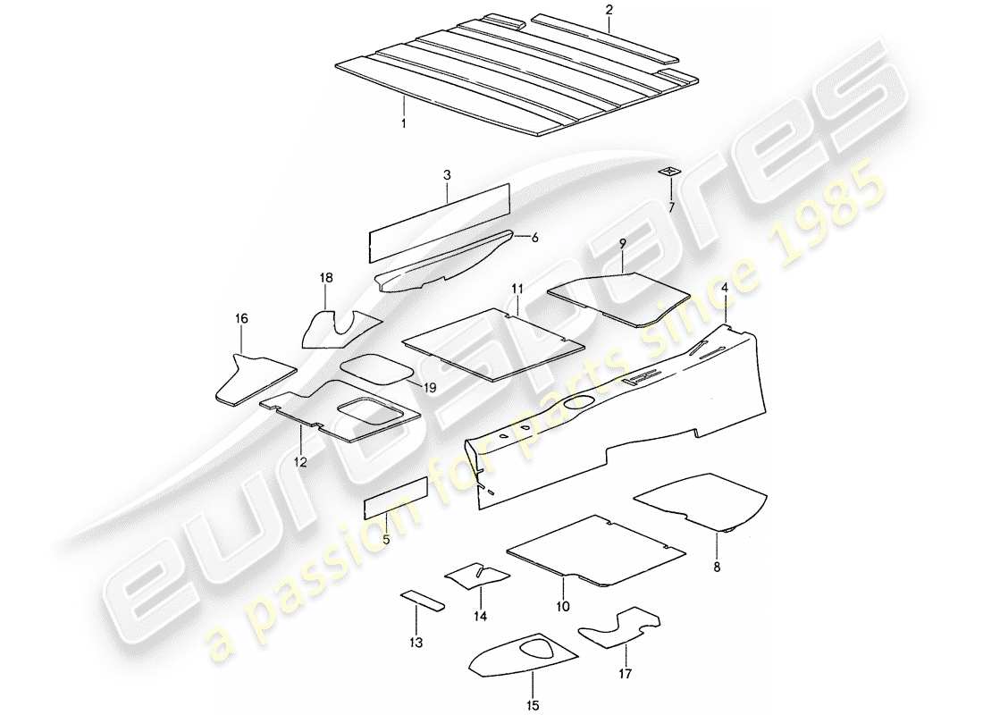 porsche 1987 (959) body shell - sound proofing 2 parts diagram