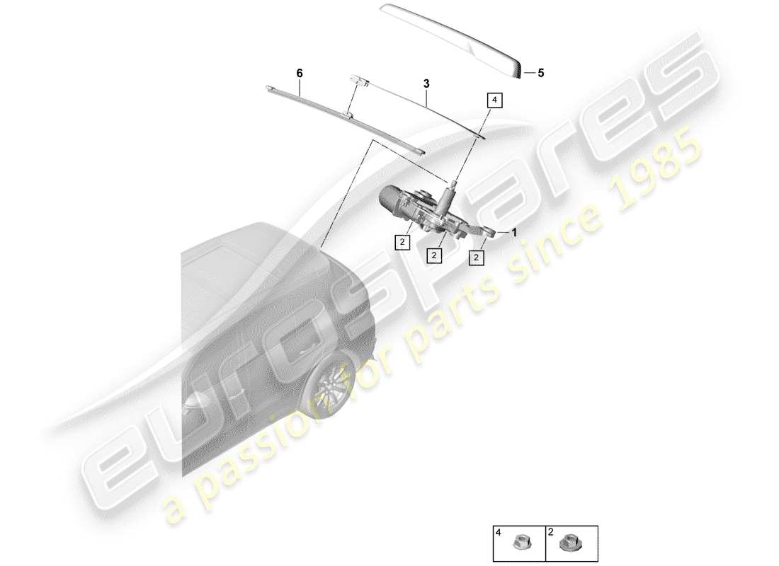 porsche 2019 (cayenne e3 9ya/9yb) rear window wiper parts diagram