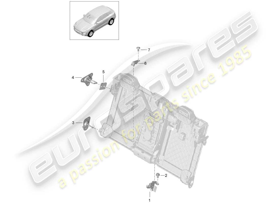 porsche 2017 (macan) bracket backrest and frame for seat mounting fasteners part diagram