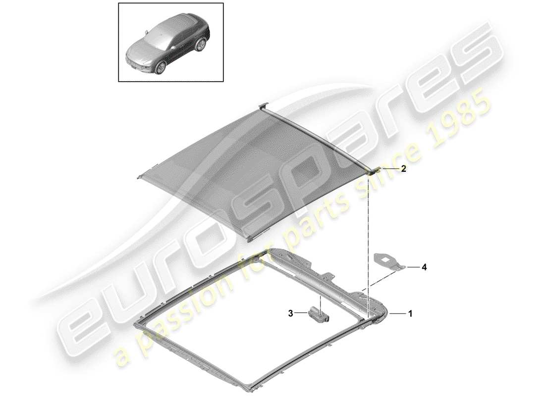 porsche 2019 (cayenne e3 9ya/9yb) glass roof parts diagram