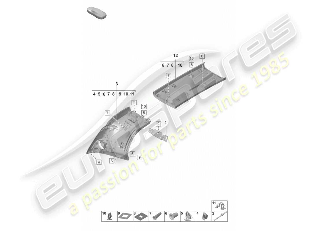 porsche 2020 (992-1) trim inner b-pillar parts diagram
