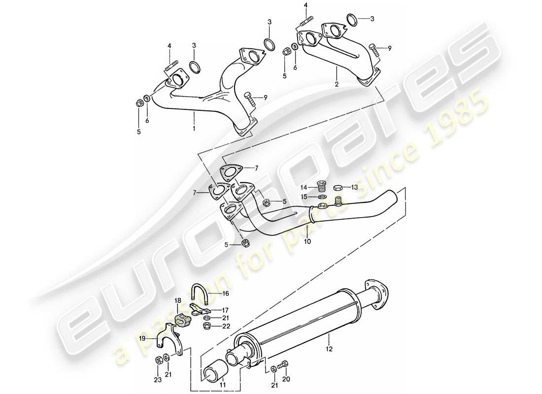 porsche 1989 (944) exhaust system - exhaust silencer, front parts diagram