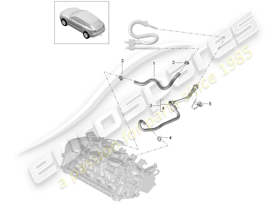 porsche 2015 (macan) fuel system fuel line engine bay part diagram