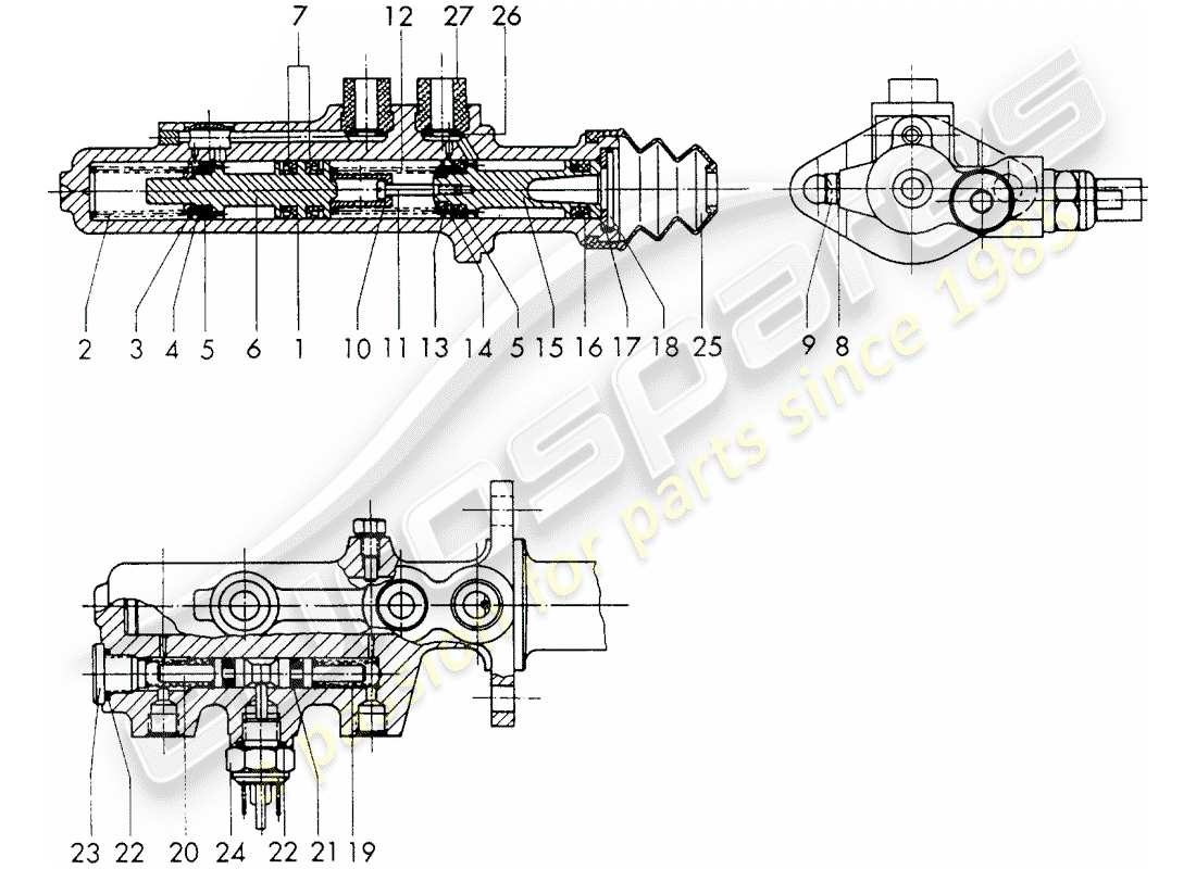 porsche 1970 (911) brake master cylinder - $ 19,05 - with: - warning function - single parts parts diagram