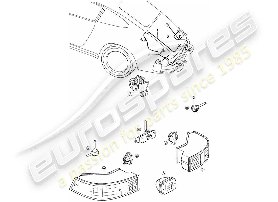 porsche 1984 (911) wiring harnesses - engine compartment light - rear light part diagram
