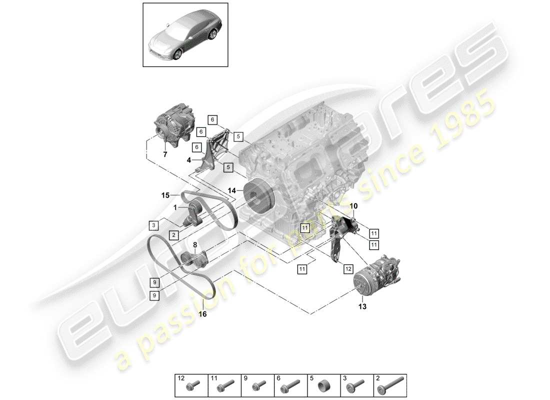 porsche 2018 (panamera 971-1) poly-v-belt belt tensioner damper part diagram