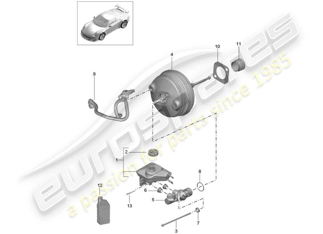 porsche 2016 (991-1 r/gt3/rs) brake master cylinder brake servo d - mj 2018>> part diagram