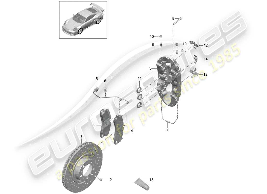 porsche 2014 (991-1 turbo) disc brake front axle pccb part diagram
