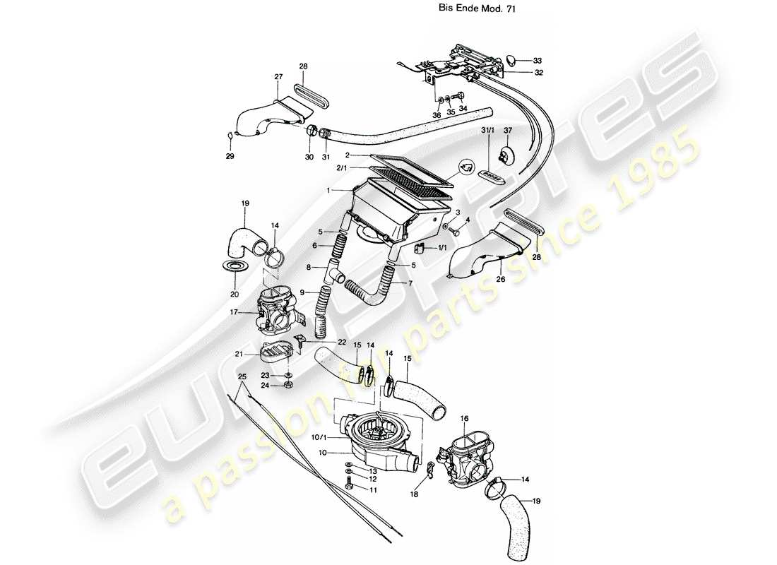 porsche 1976 (914) ventilation - heater part diagram