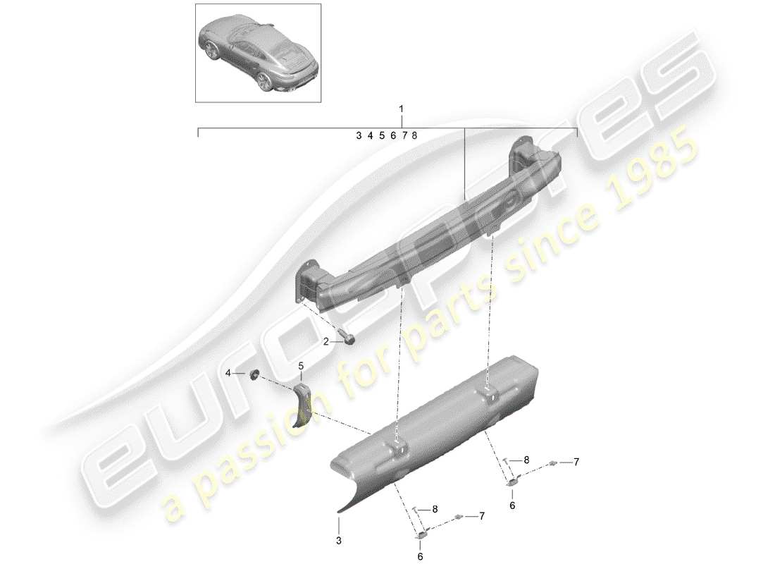 porsche 2014 (991-1 turbo) bumper carrier rear d >>- mj 2016 part diagram