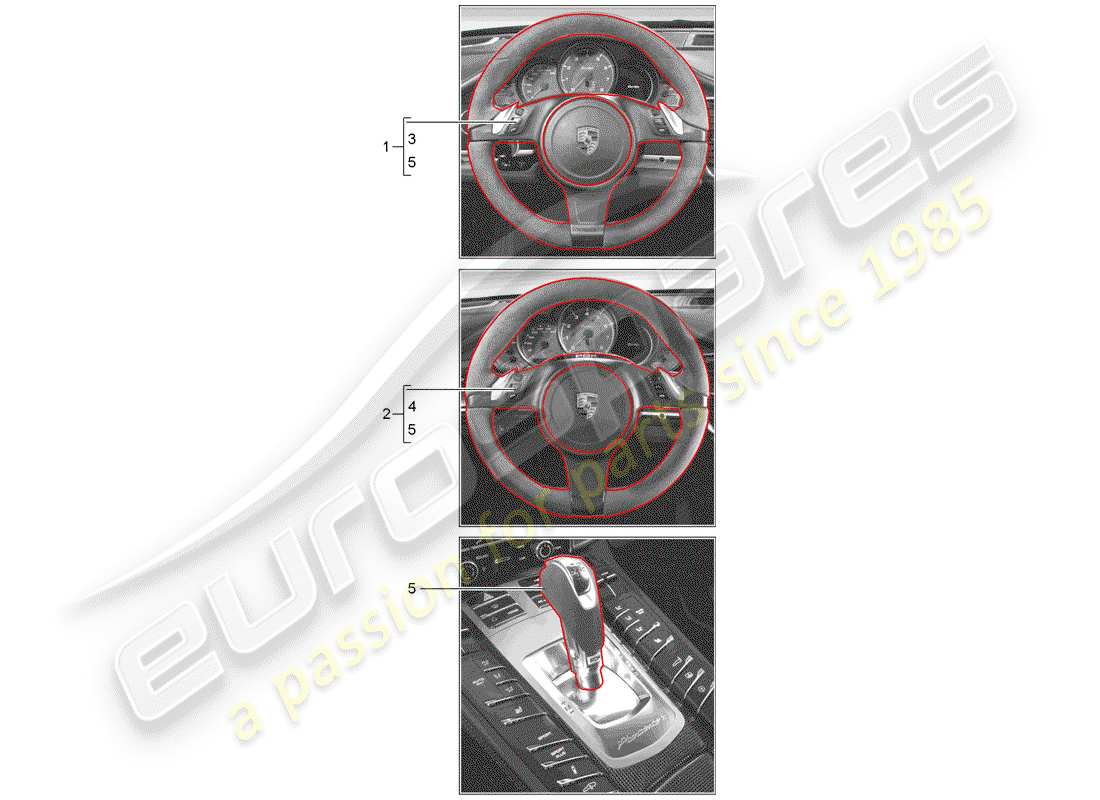 porsche 2014 (tequipment panamera) steering wheel parts diagram