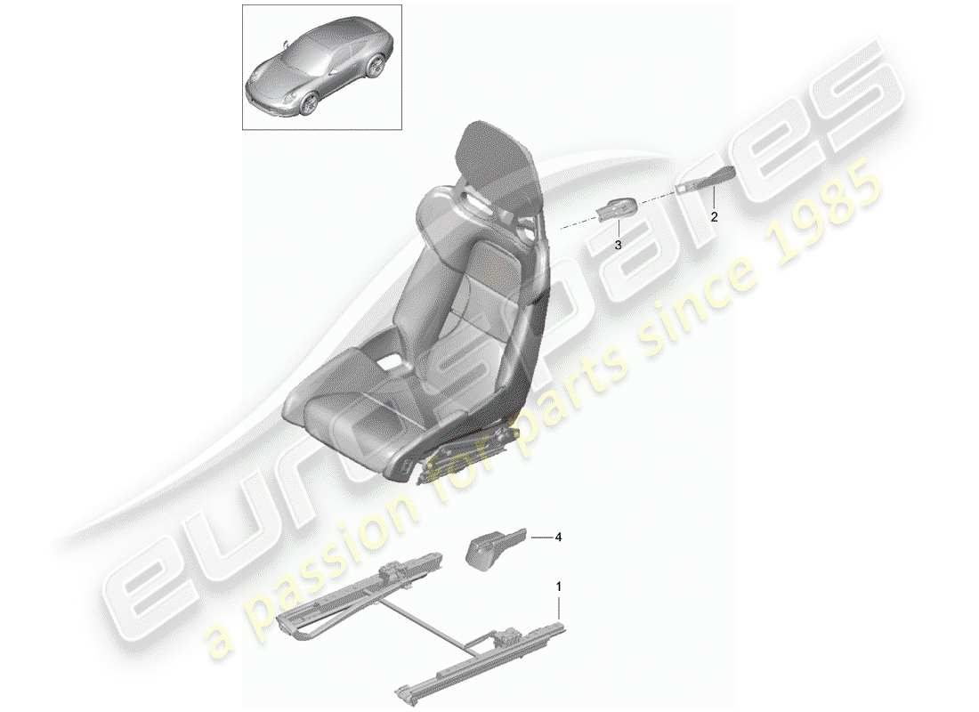 porsche 2016 (991-1) bucket seat for vehicle with fold-down seat backrest (complete) no longer available parts diagram