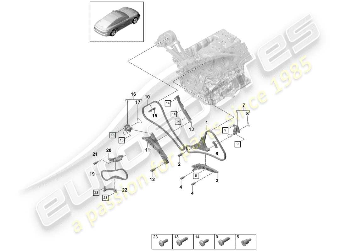 porsche 2020 (panamera 971-1) timing chain slide rail chain tensioner part diagram