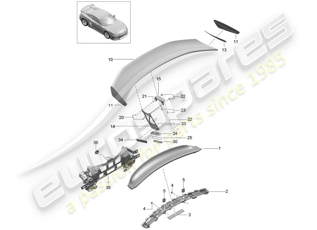 porsche 2016 (981 cayman gt4) rear spoiler part diagram