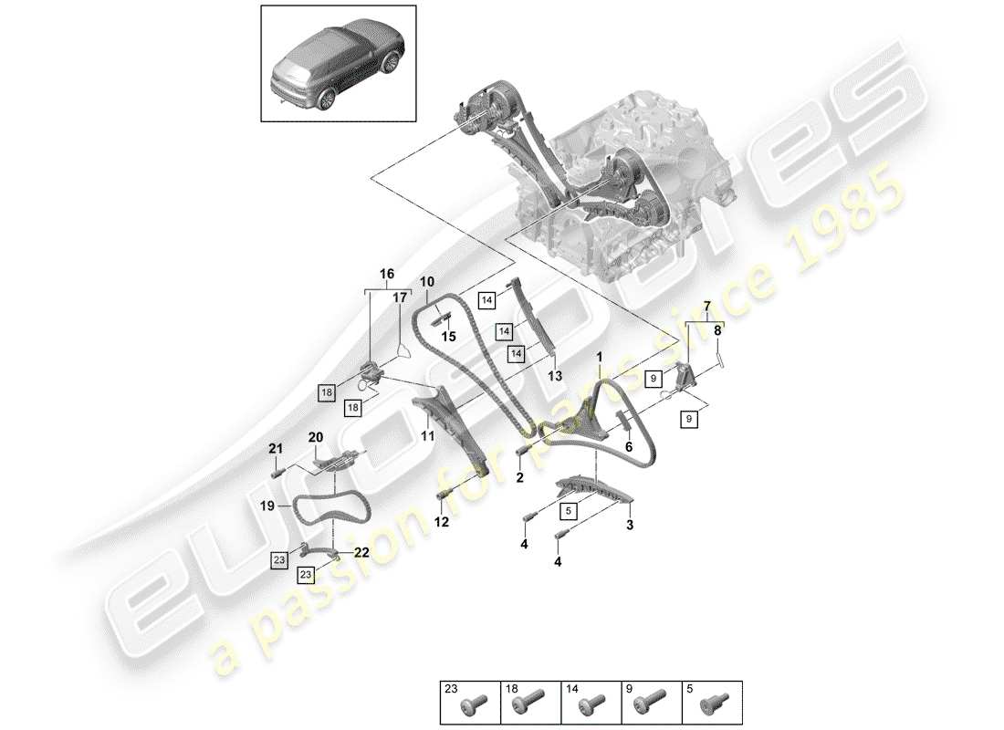 porsche 2019 (cayenne e3 9ya/9yb) timing chain slide rail chain tensioner parts diagram