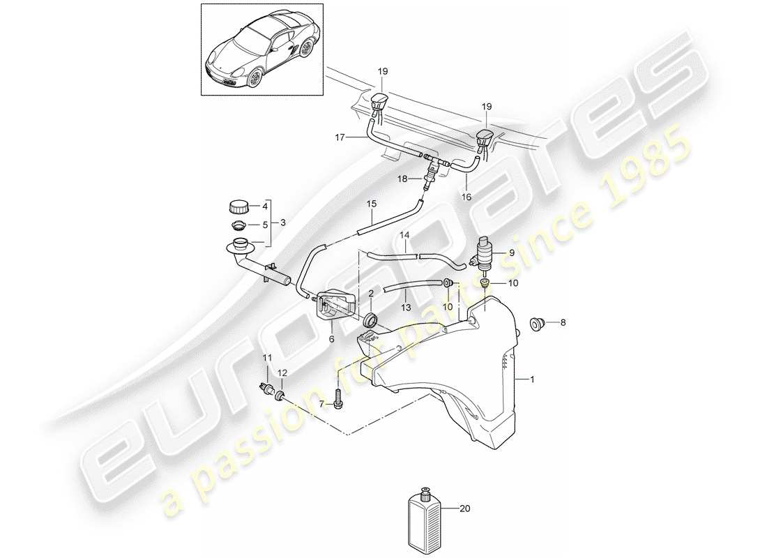 porsche 2009 (987 cayman) windscreen washer system part diagram
