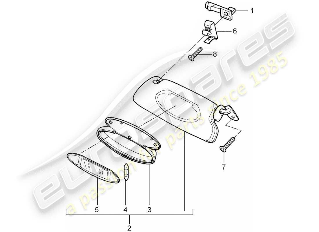 porsche 2010 (997-2 gt3) sun vizors parts diagram