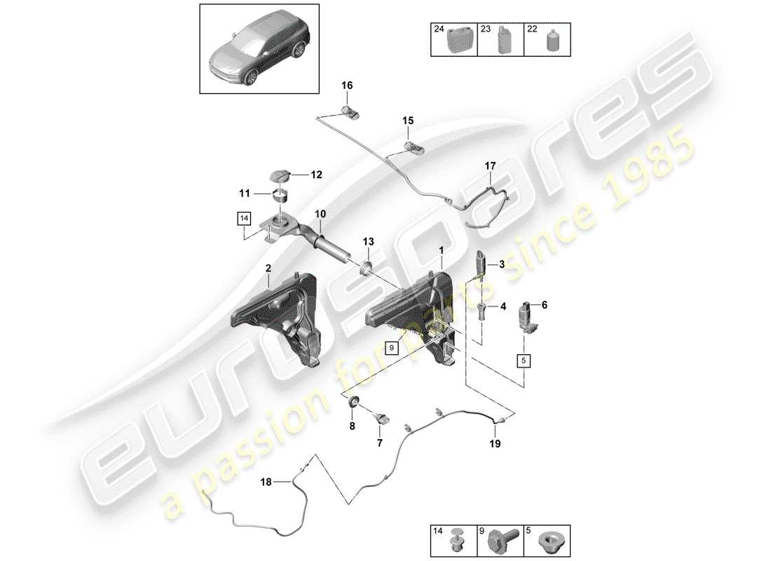porsche 2018 (cayenne e3 9ya/9yb) windscreen washer system parts diagram
