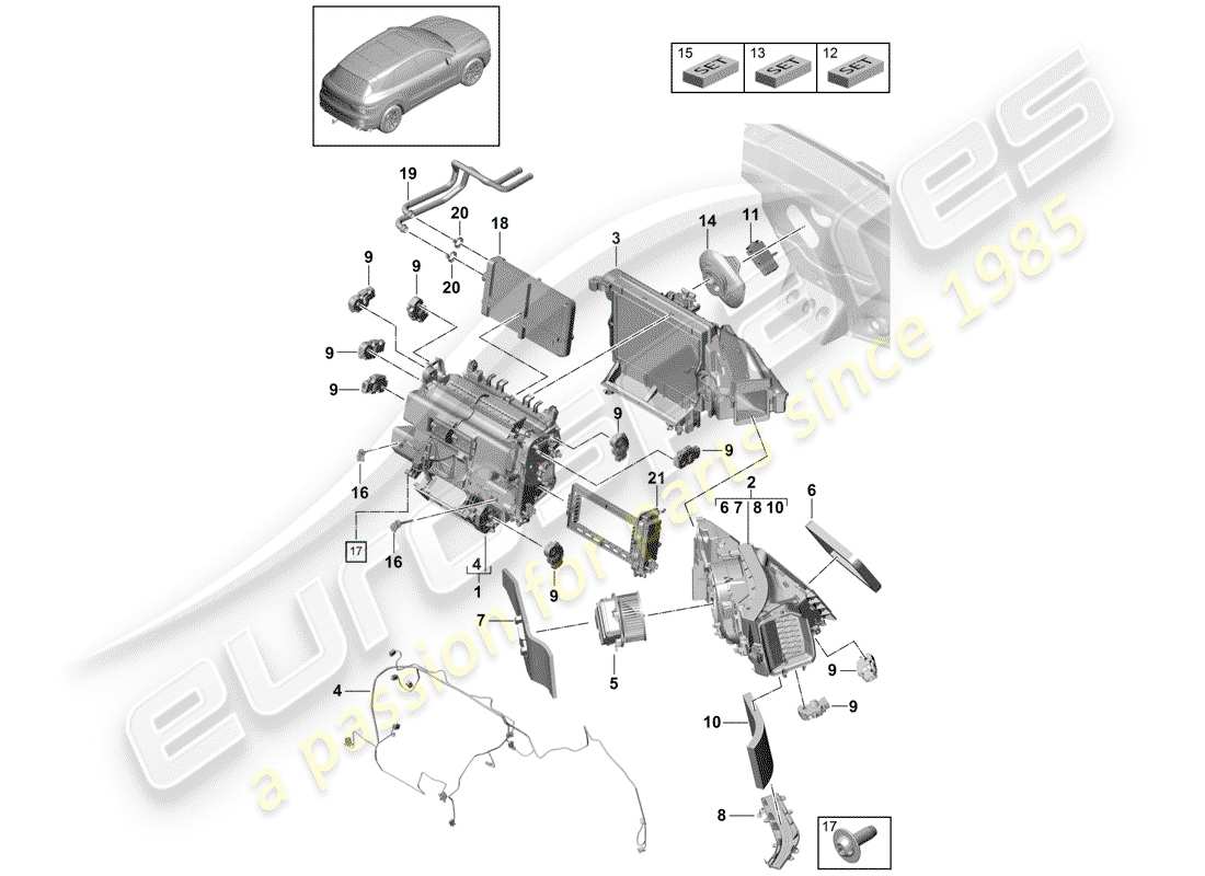 porsche 2019 (cayenne e3 9ya/9yb) air conditioning parts diagram