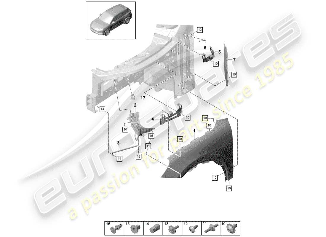porsche 2019 (cayenne e3 9ya/9yb) wing parts diagram