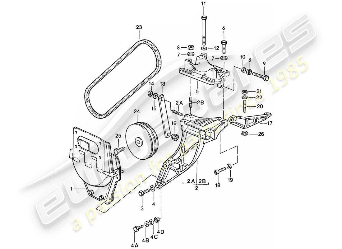 porsche 1986 (911) compressor - mounting - and - driving mechanism part diagram